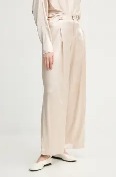 AERON pantaloni WELLEN femei, culoarea bej, lat, high waist, PA249558 imagine