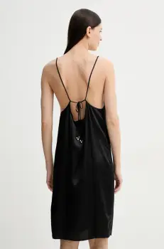 AERON rochie din amestec de matase ABACO culoarea negru, mini, drept, DR581452 imagine