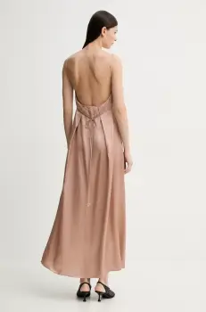 AERON rochie din amestec de matase FELICITA culoarea roz, maxi, evazati, DR582452 imagine