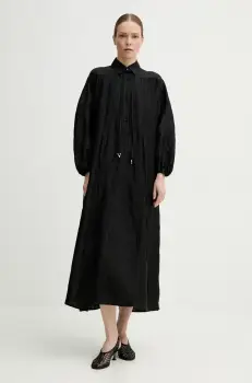 AERON rochie din in ANN culoarea negru, maxi, evazati, DR578569 imagine