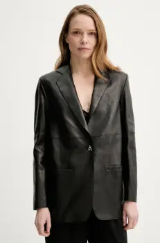 AERON sacou de piele MERCEDES culoarea negru, un singur rand de nasturi, uni, BL047019 imagine