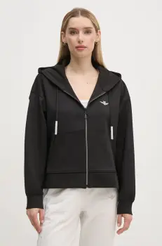 Aeronautica Militare bluza femei, culoarea negru, cu gluga, neted, FE1965DJ659 imagine