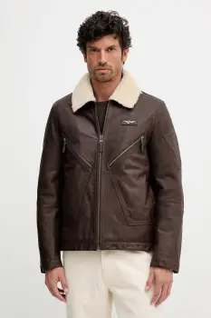 Aeronautica Militare geaca de piele culoarea maro, de tranzitie, PN0960UPL00304 imagine