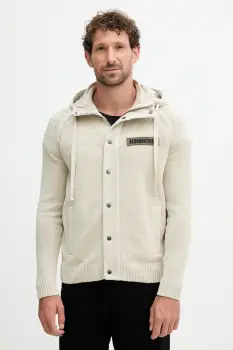 Aeronautica Militare hanorac de bumbac culoarea bej, cu gluga, cu imprimeu, MA1575UL00539 imagine