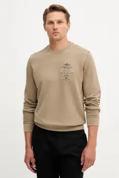 Aeronautica Militare hanorac de bumbac culoarea bej, cu imprimeu, FE2054UF00665 imagine