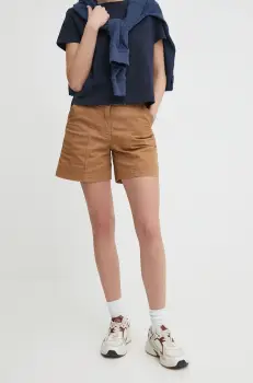 Aeronautica Militare pantaloni scurti femei, culoarea maro, neted, high waist, BE222DCT3276 imagine