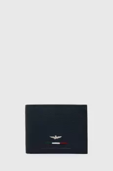 Aeronautica Militare portofel de piele barbati, culoarea albastru marin imagine