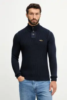 Aeronautica Militare pulover de bumbac culoarea bleumarin, light, cu turtleneck, MA1572UL00409 imagine