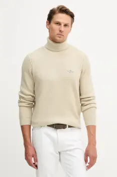 Aeronautica Militare pulover de lana culoarea bej, light, cu guler, MA1583UL00903 imagine