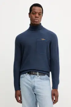 Aeronautica Militare pulover de lana culoarea bleumarin, cu guler, MA1587UL00904 imagine