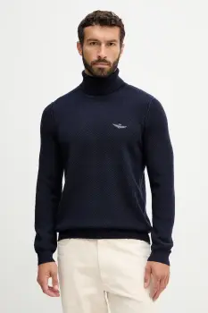 Aeronautica Militare pulover de lana culoarea bleumarin, light, cu guler, MA1583UL00903 imagine