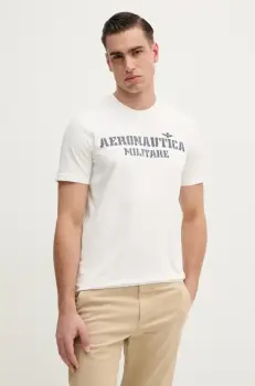 Aeronautica Militare tricou din bumbac barbati, culoarea alb, cu imprimeu, TS2407J677 imagine