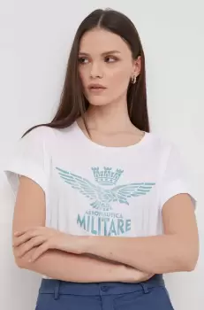 Aeronautica Militare tricou din bumbac femei, culoarea alb imagine