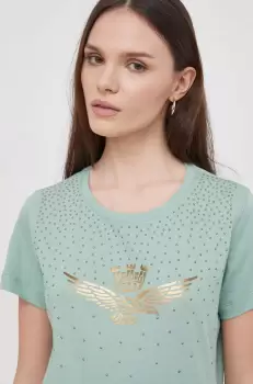 Aeronautica Militare tricou din bumbac femei, culoarea verde imagine