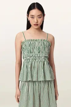 AllSaints bluza cu volane pentru femei, din bumbac KALI imagine