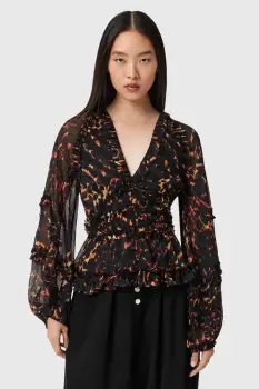 AllSaints bluza culoarea maro, cu imprimeu, W052PD imagine