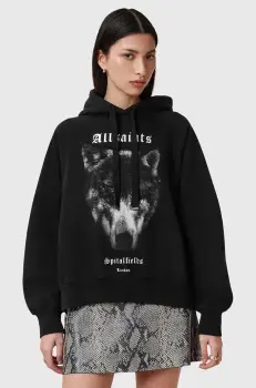 AllSaints bluza DAWN TALON femei, culoarea negru, cu gluga, cu imprimeu, W017JC imagine