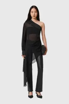 AllSaints bluza de bumbac pentru femei, negru, uni W050PD imagine