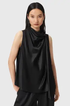 AllSaints bluza din amestec de matase HERELA femei, culoarea negru, uni W011PD imagine