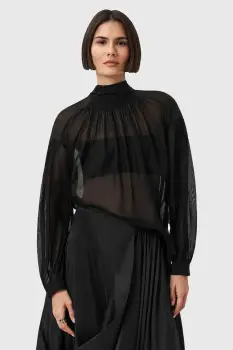 AllSaints bluza din amestec de matase PEARLA femei, culoarea negru, uniW027PD imagine