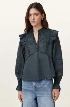 AllSaints bluza din bumbac HEATHER femei, culoarea albastru marin, neted, W038PC imagine