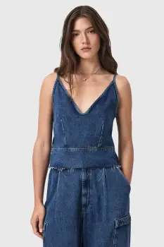 AllSaints bluza din denim LILAH femei, culoare albastra, uni W006PD imagine