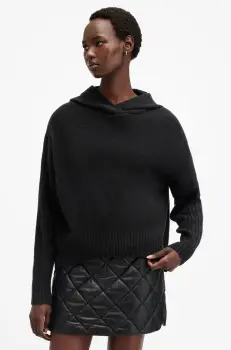 AllSaints bluza din lana INES culoarea negru, cu gluga, uni, W074KB imagine