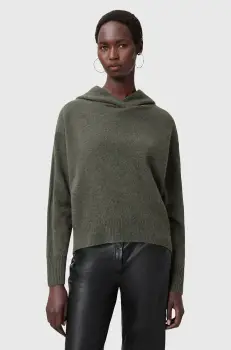 AllSaints bluza din lana IRINA femei, culoarea gri, cu gluga, neted, W070KC imagine