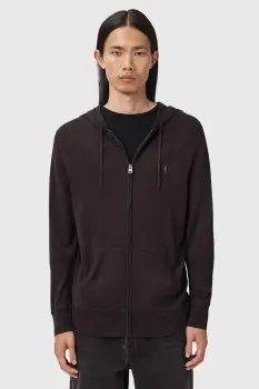 AllSaints bluza din lana MODE MERINO ZIP HOOD culoarea negru, cu gluga, melanj, M084KB imagine