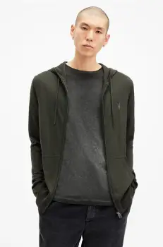 AllSaints bluza din lana MODE MERINO ZIP HOOD culoarea verde, cu gluga, melanj, M084KB imagine