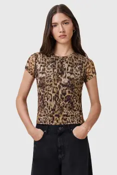 AllSaints bluza ELLIE culoarea portocaliu, cu imprimeu, W266JC imagine