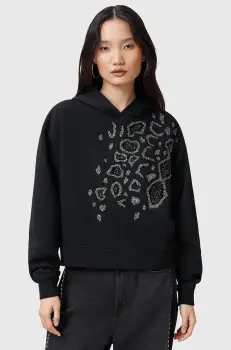 AllSaints bluza FLOW femei, culoarea negru, cu gluga, cu imprimeu, W044JC imagine
