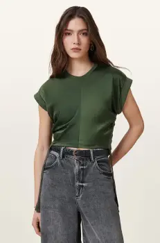 AllSaints bluza MIRA SATIN femei, culoarea verde, neted, W054JC imagine