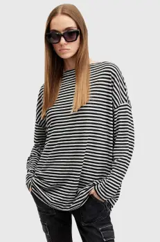 AllSaints bluza RITA STRIPE TEE femei, culoarea alb, modelator, W003JY imagine