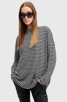AllSaints bluza RITA STRIPE TEE femei, culoarea alb, modelator, W003JY imagine
