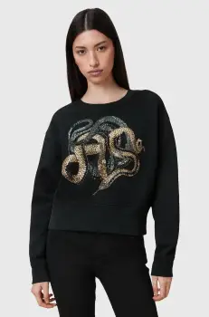 AllSaints bluza SLITHA femei, culoarea negru, cu imprimeu, W045JC imagine