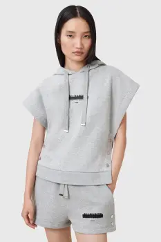 AllSaints bluza SORRI culoarea gri, cu gluga, cu imprimeu, W093JC imagine