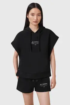 AllSaints bluza SORRI culoarea negru, cu gluga, cu imprimeu, W093JC imagine