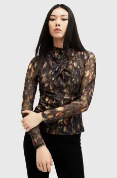 AllSaints bluza TIA MESH TOP femei, culoarea negru, modelator, W126JB imagine