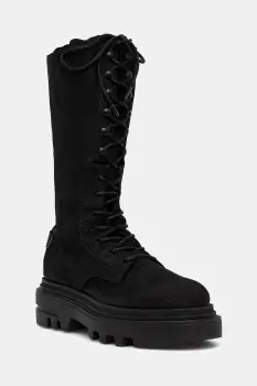 AllSaints botine din nubuc JAY BOOT culoarea negru, cu toc plat, W062FD imagine