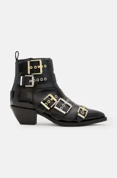 AllSaints cizme de piele Jane Buckle Boot femei, culoarea negru, cu toc drept, W019FB imagine