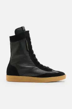 AllSaints cizme de piele Louise High Top femei, culoarea negru, cu toc plat, W070FB imagine