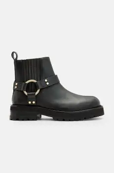 AllSaints cizme de piele Maddie Biker Boot femei, culoarea negru, cu toc plat, W054FB imagine