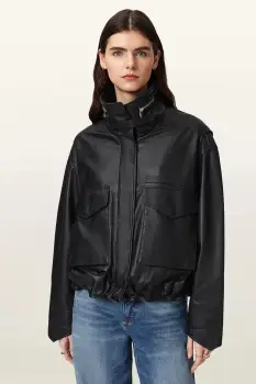 AllSaints geaca bomber de dama din piele imagine