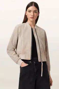 AllSaints geaca bomber de dama din piele intoarsa ORTEN imagine