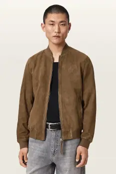 AllSaints geaca bomber pentru barbati din piele intoarsa MORTEN imagine