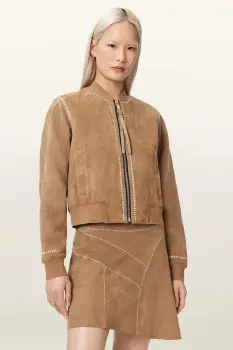 AllSaints geaca bomber pentru femei, din piele intoarsa ORTEN imagine