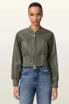 AllSaints geaca bomber pentru femei, din piele SURI imagine