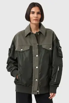 AllSaints geaca bomber VERITY culoarea verde, de tranzitie, oversize, W024OD imagine