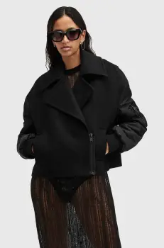 AllSaints geaca de lana ORLA culoarea negru, de tranzitie, oversize, W058OB imagine